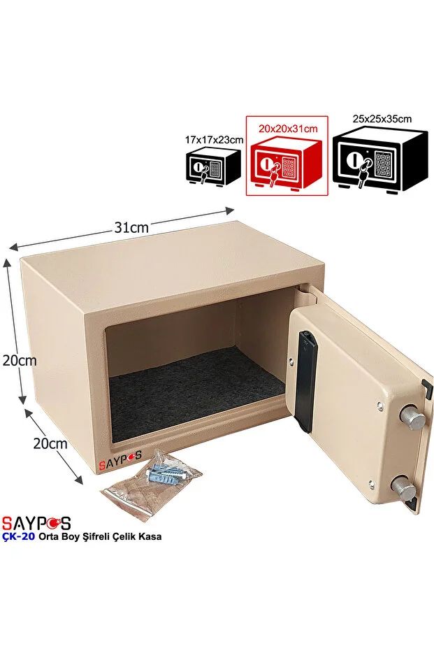 Şık Tasarımlı 2ocm'lik Şifreli Çelik Kasa, Elektronik Tuşlu Değerli Eşya ve Para Kasası 31x20x20cm